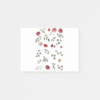Watercolor Watercolor Roses Green Leaves Leaves Post-it Block