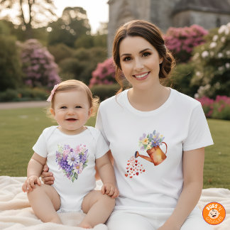Watercolor Watering Can Floral Matching Outfit Mom T Shirt