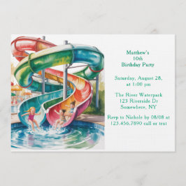 Watercolor Waterslide Kids Birthday Party Inbjudningar