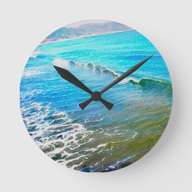 Watercolor Waves  Rund Klocka (Framsida)