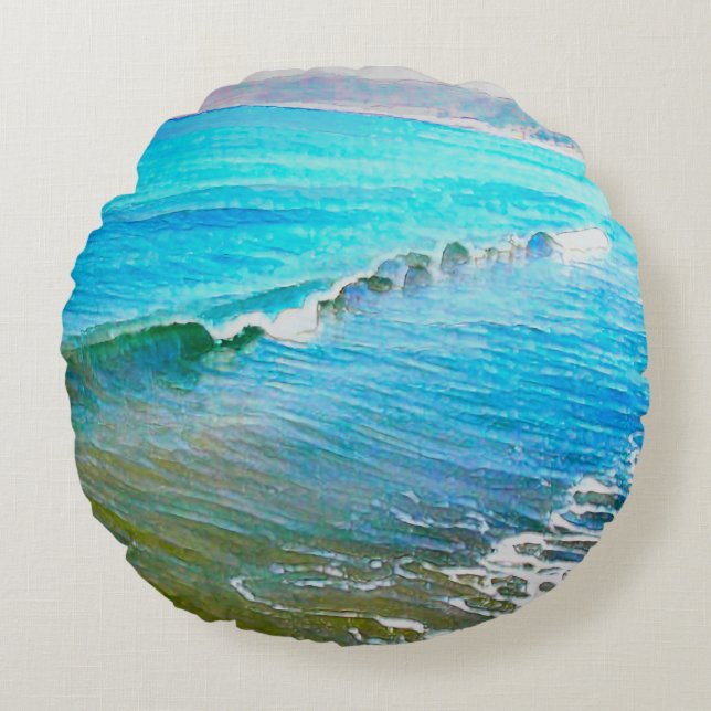 Watercolor Waves  Rund Kudde (Framsidan)