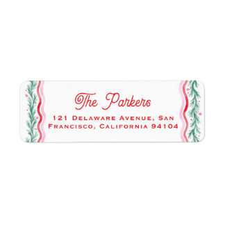 Watercolor Wavy Holiday Garland Frame Returadress Etikett