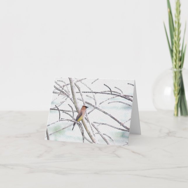 Watercolor Waxwing Note Kort (Framsida)