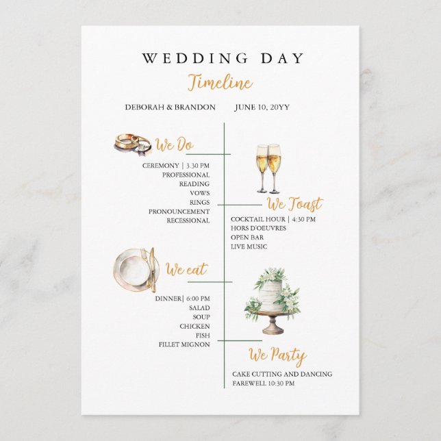 Watercolor Wedding day Timeline Flat Program (Framsida)