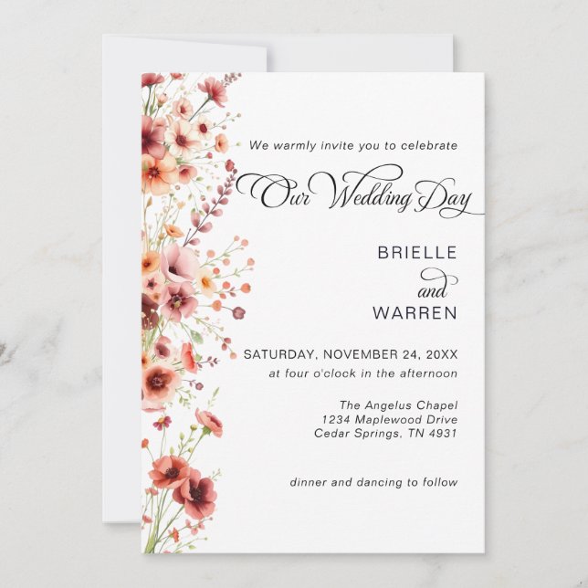 Watercolor Wedding Invitation Wild Flowers Inbjudningar (Framsida)