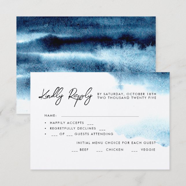 Watercolor Wedding RSVP Card. OSA Kort (Fram/baksida)