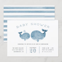Watercolor Whale Boy's Blue Baby Shower
