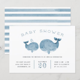 Watercolor Whale Boy's Blue Baby Shower Inbjudningar