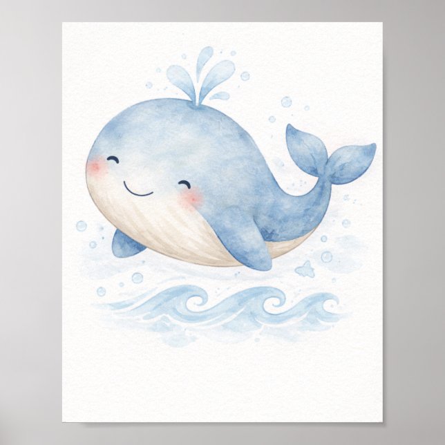 Watercolor Whale Nursery Wall Art  Poster (Framsidan)