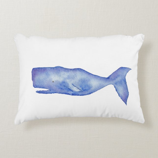 Watercolor whale pillow prydnadskudde (Framsidan)