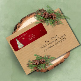 Watercolor Whimscial Julgran Returadress Etikett