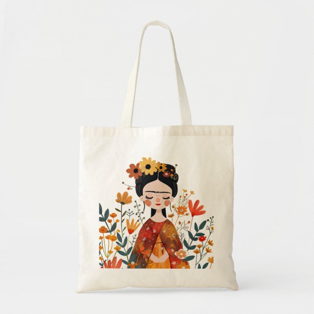 Watercolor Whimsical Cute Frida Kahlo Illustration Tygkasse (Framsidan)