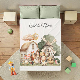 Watercolor Whimsical Farm Animals Fleecefilt