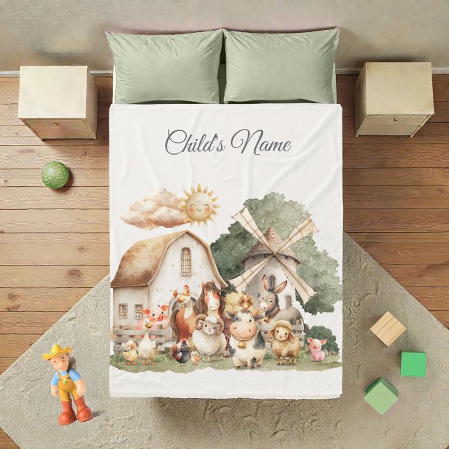 Watercolor Whimsical Farm Animals Fleecefilt (Skapare uppladdad)