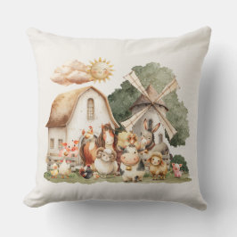 Watercolor Whimsical Farm Animals Kudde