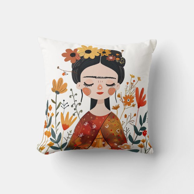 Watercolor Whimsical Frida Kahlo Illustration Kudde (Framsida)