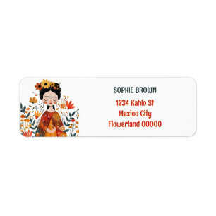 Watercolor Whimsical Frida Kahlo Returadress Etikett