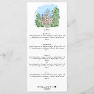 Watercolor Whimsical Venue Chateau Illustration Meny