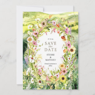Watercolor Whimsy Wildblombröllop Spara Datumet