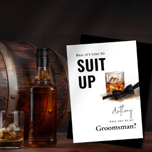 Watercolor Whiskey Tuxedo Kostym Up Groomsman Inbjudningar
