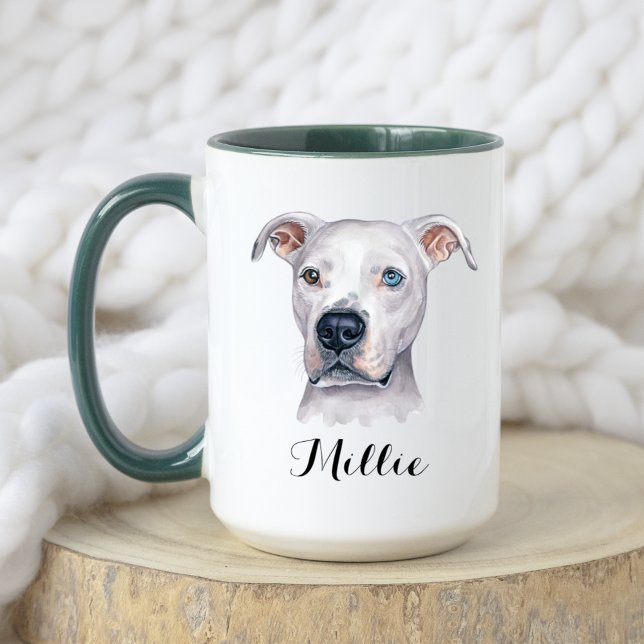 Watercolor White American Pitbull Pittie Roligt Fa Mugg (Skapare uppladdad)