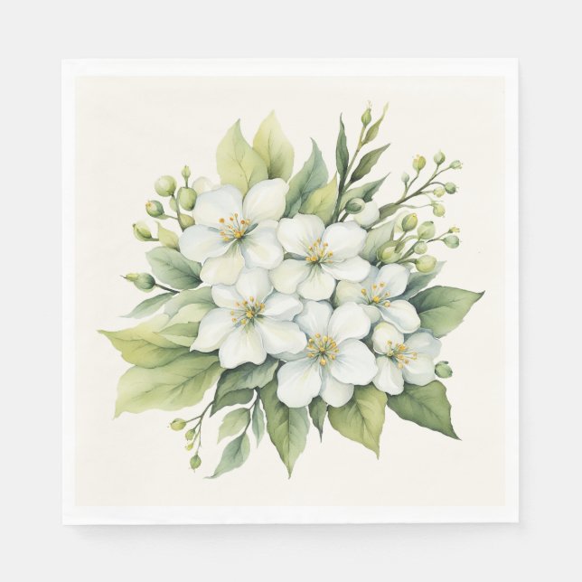 Watercolor White Apple Blommar Bouquet Pappersservett (Framsidan)