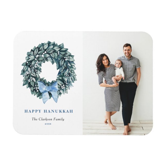 Watercolor White Berry Wandan Lycklig Hanukkah Pho Magnet (Horisontell)