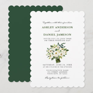 Watercolor White Blommigt Bröllop Greenery S Inbjudningar