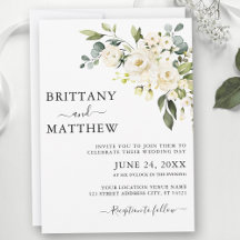 Watercolor White Blommigt Greenery Bröllop