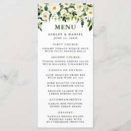Watercolor White Blommigt Greenery Bröllop Menu Meny