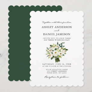 Watercolor White Blommigt Greenery Bröllop S Inbjudningar