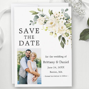 Watercolor White Blommigt Greenery Photo Spara Datumet