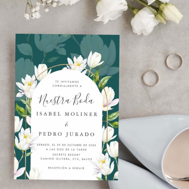 Watercolor White Botanical Nuestra Boda Bröllop Inbjudningar (Skapare uppladdad)