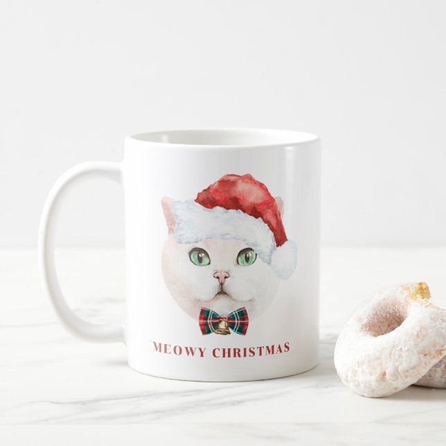 Watercolor White British Shorthair Cat Helgdag Kaffemugg (Med munk)
