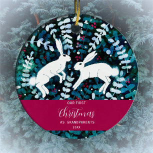 Watercolor White Bunnies jul Ornament