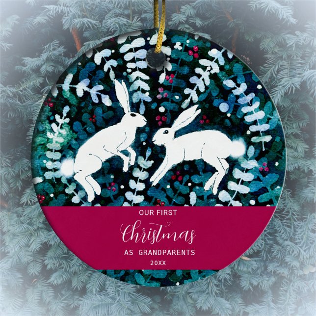 Watercolor White Bunnies jul Ornament (Skapare uppladdad)