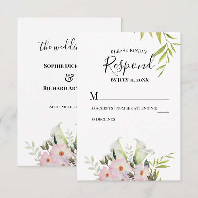 Watercolor White Calla Lilies-Bröllop OSA Card (Fram/baksida)
