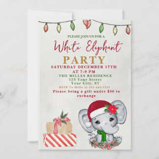 Watercolor White Elephant Gift Exchange Party Inbjudningar