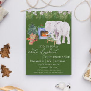 Watercolor White Elephant Gift Exchange Party Inbjudningar