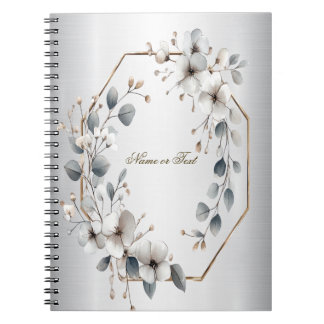 Watercolor White Flowers Golden Ram Silver Teal Anteckningsbok