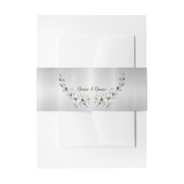 Watercolor White Flowers Golden Ram Silver Teal Band För Inbjudningskort