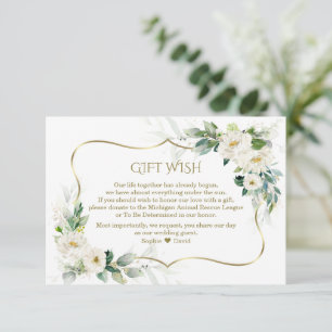 Watercolor White Flowers Guld Bröllop Gift Wish Tilläggskort