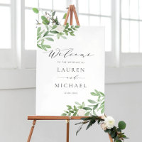 Watercolor White Flowers och Greenery Bröllop