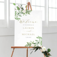 Watercolor White Flowers och Greenery Bröllop