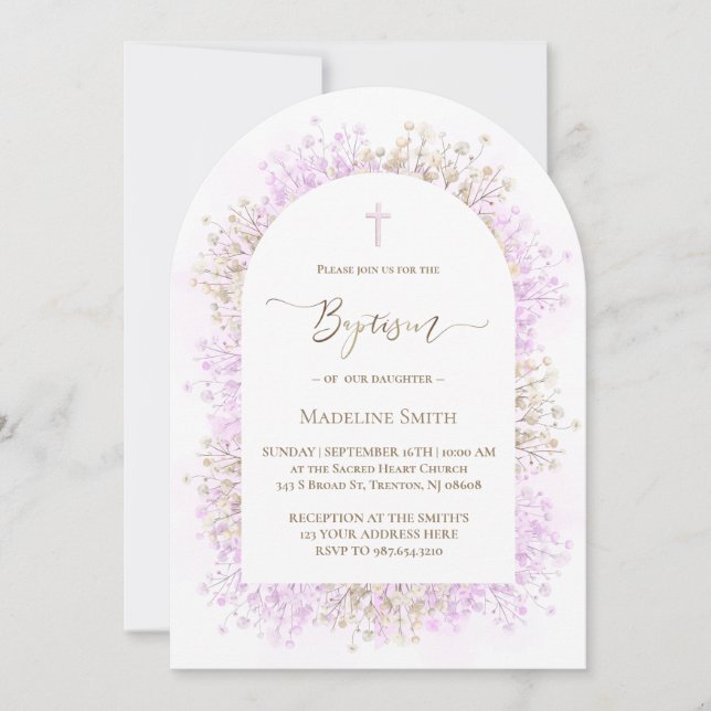 watercolor white lilac flowers Baptism Inbjudningar (Framsida)