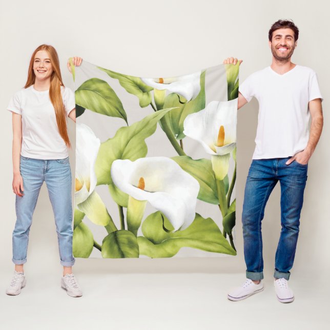 Watercolor White Lily 3 Fleecefilt (På plats)