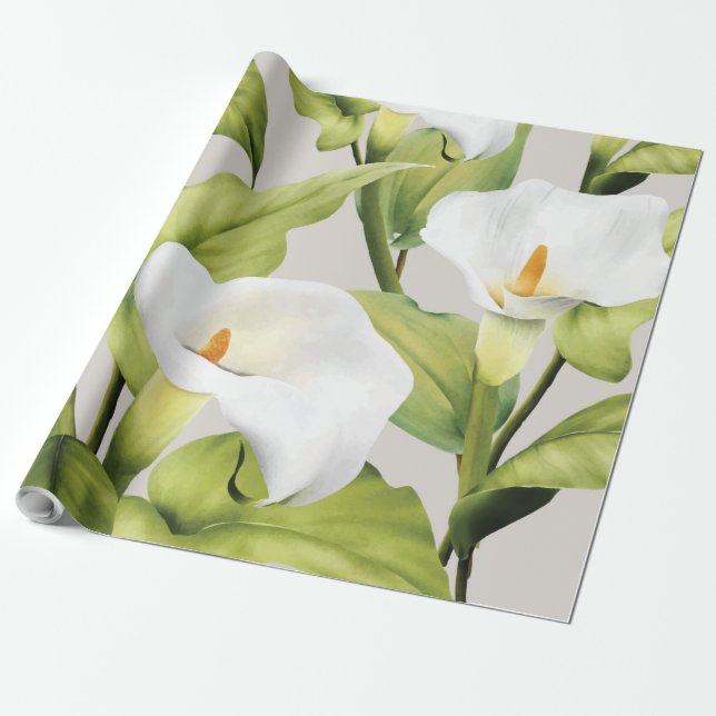 Watercolor White Lily 3 Presentpapper (Utrullad)