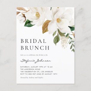 Watercolor White Magnolia Rustic Möhippa Brunch Inbjudan Vykort