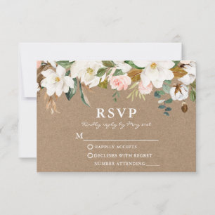 Watercolor White Magnolias Ro Bröllop Kraft OSA Kort