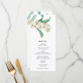 Watercolor White Orchids Floral Wedding Meny